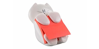 Un dispenser di Foglietti Post-it® a forma di gatto con foglietti Post-it® rossi
